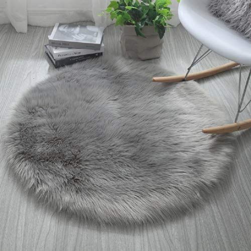 HARESLE Runder Lammfell Teppich, Flauschiger Runder Teppich, Rutschfester Teppiche für das Schlafzimmer, Super Weicher Rund Wohnzimmer Teppiche, Kinderzimmer Tepich (Grau,120cm/47 Zoll)