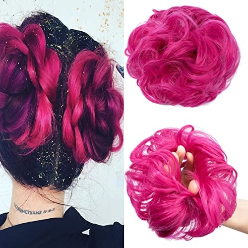 Cybelleza Scrunchie Haarteil Haargummi Haarverlängerung Pferdeschwanz Dutt Brötchen Hochsteckfrisur Haarband Gewellt Lockiges Haarknoten Messy Bun (Rose)