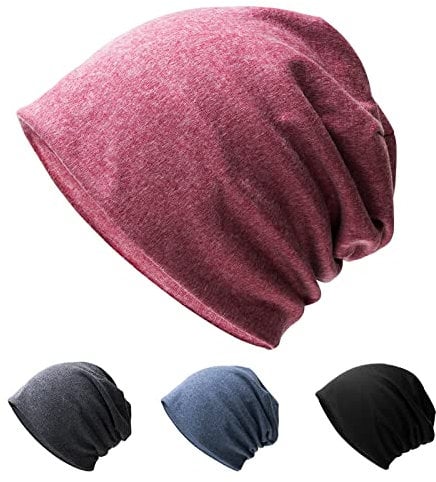 Hurinan Unisex Slouch Beanie Hat Jersey Beanie Skull Cap Classic Baggy Hat Lightweight and Soft Knitted Cotton Hat Headwear for Men Women (Rose red)