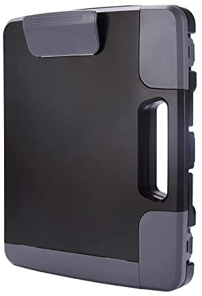 Tradetop Klemmbrett mit Aufbewahrung, strapazierfähig, tragbar, Klemmbrett-Koffer mit Griff, Kunststoff-Aufbewahrungsbox mit seitlicher Öffnung, 36.8 x 30.5 x 4.4 cm, Schwarz
