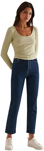 NA-KD High Waist Straight Denim Jeans, Azul Oscuro, 34 para Mujer