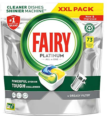 Fairy Platinum All In One Dishwasher Tablets Lemon, 73 Tablets