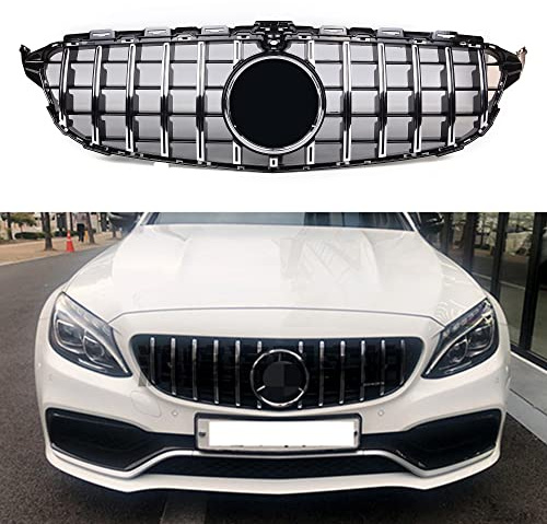 EHBOTA W205 Frontgrill / Kühlergrill Nieren Grill Ersatz für Mercedes Benz C Klasse W205 2015-2018 1 Paar/Set (Silber)