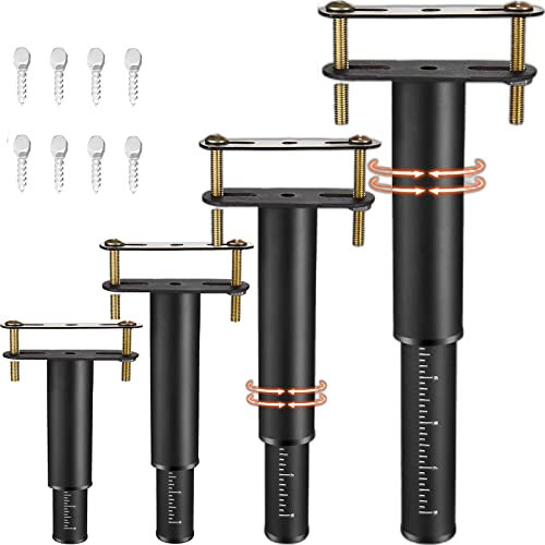 FafdBinm Lot de 4 pieds de support de lit de 17,8 à 31,8 cm, hauteur réglable, rehausseurs robustes pour la plupart des cadres/sommier tapissier/plate-forme/lattes, facile à installer, métal noir