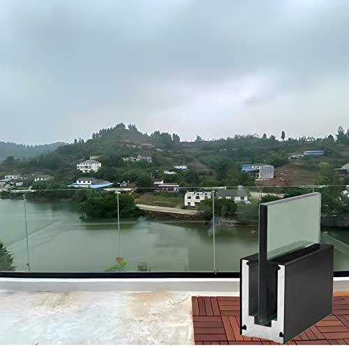 LZMZMQ Glass Balustrade for Outdoor Pool, Black Stair Fencing Clamps 12-17mm Plastic Wood Panels, Landing Clear View External Internal Hallway Balusters Long 20/50/100/300cm，8/20/40/120in