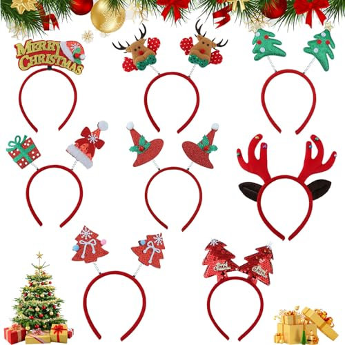 Makone 8 Stück Weihnachten haarreif Weihnachtskopfbedeckung Weihnachtsbaum Weihnachts Kopfschmuck Rentier Weihnachtsmann Kinder Erwachsene Weihnachten Party