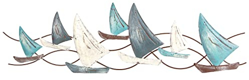 Logbuch-Verlag Segelschiffe Wandskulptur blau creme braun - Wanddeko Wandobjekt Schiffe Regatta 75 cm