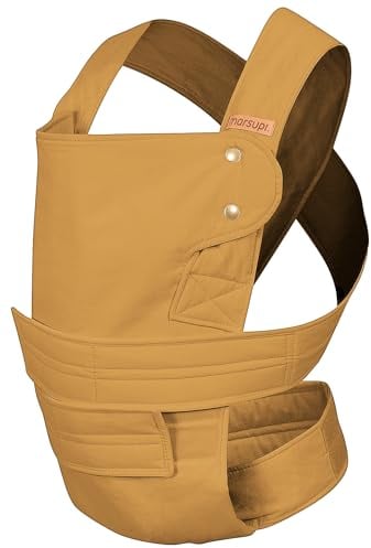 marsupi Babytrage - Neugeborene von der Geburt bis zu 15 kg - Baby Erstaustattung - Klett-Verschluss - Leicht und Kompakt ,Butterscotch L
