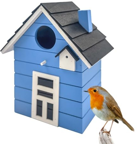 Buntes Vogelhaus & Nistkasten aus MDF-Holz – ca. 20 x 17 x 12 – Royalblau | für kleine Singvögel wie Meisen, Sperling und Fink - Indoor als Dekoration & Outdoor als Nistplatz – Seaside No.64