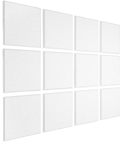 vilz Lot de 12 panneaux acoustiques design en feutre recyclé - Isolation phonique carrés - 250 x 250 x 9 mm - Blanc - Pour le jeu, le bureau, le couloir