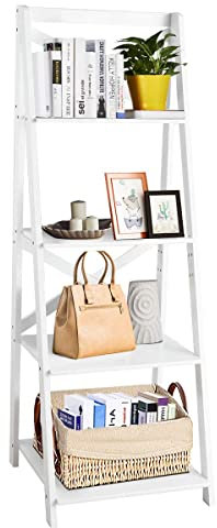 RELAX4LIFE Scaffale a Scala in Legno, Libreria Moderna a 4 Ripiani, Scaffale Portaoggetti Autoportante per Soggiorno, Camera da Letto e Ufficio a Casa, 50x46x143 cm (Bianco 1)