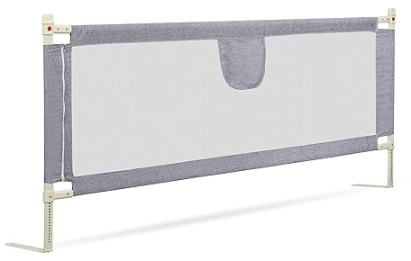 Ikodm 180cm Bettgitter für Kinder, Bettschutzgitter Höhenverstellbar von 64-96cm, Rausfallschutz Bett, Kinderbettgitter, Babybettgitter Sicher, Einfach zu Montieren, Grau