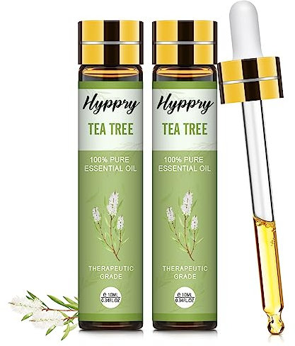 Hyppry 2 x 10ml Tea Tree Essential Oil with Dropper - 100% Pure Natural Undiluted, Tea Tree Oil Essential Oil for Diffuser, Relaxation, Massage, Soaps & Candles Making