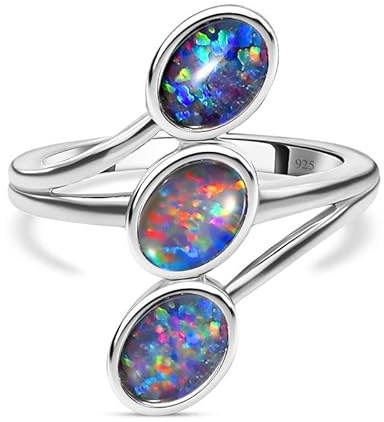 SHOP LC Boulder Opal Triplet Ring für Damen aus 925er Sterlingsilber mit Platinbeschichtung, Blattdesign, ca. 1.77 Karat Edelstein