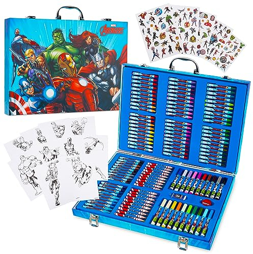 Marvel Avengers Art Set for Kids Colouring Pens Colouring Pencils Crayons 130+ Pieces Spiderman Art Supplies Boys Gifts (Multi Avengers)