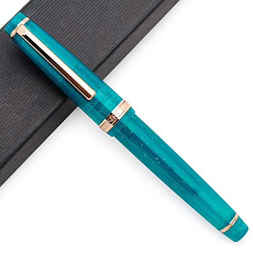 JINHAO 82 Acryl Füllfederhalter mit Iridium Feder (Feine Feder, Pfauenblau mit Gold Clip)