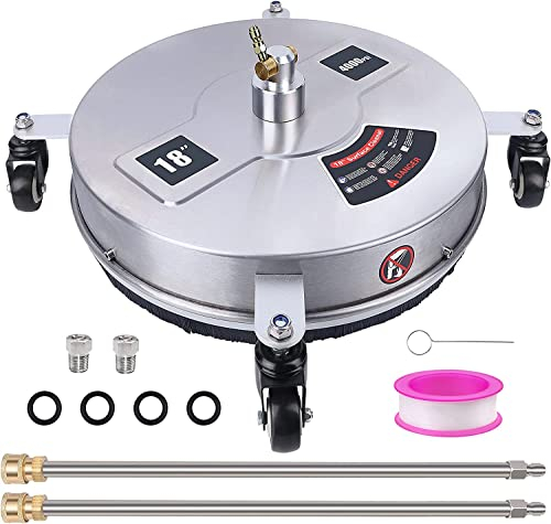 20 Pressure Washer Surface Cleaner with 4 Wheels, Stainless Steel Housing & 1/4 Quick Connector, Power Washer Attachment with 2 Extension Wands, 2 Replacement Nozzles, 4000 PSI (20inch)