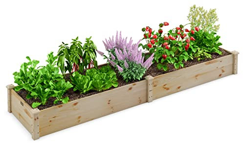 COSTWAY Jardinière Surélevée Rectangulaire en Bois de Sapin Base Ouverte 240x60x25CM, Lit de Jardin Facile à Assembler pour Culture Fruits Légumes, pour Patio Balcon