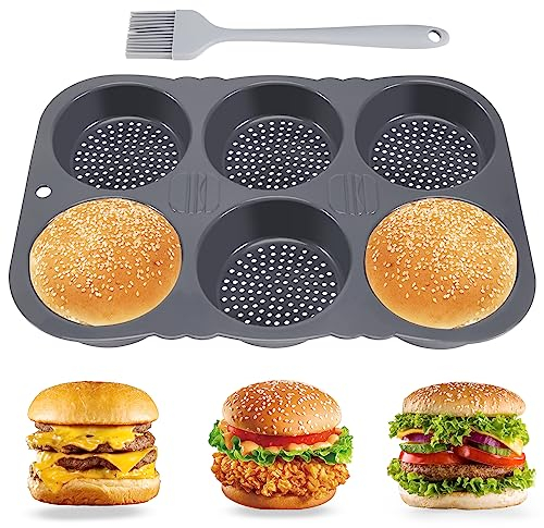 CosyCaya - Molde para hamburguesa (silicona,redondo, 10cm, diámetro de 10 cm, para pan, panes para hamburguesas y muffins XXL, incl. Cepillo de Aceite de Silicona, Herramientas de Cocina (I986100243)