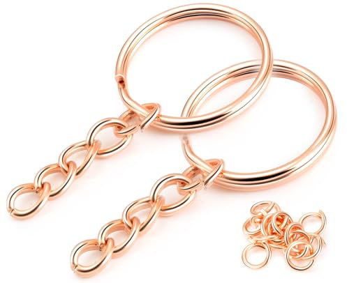 YHYZ Keychain Ring Set (Rose Gold, 10 Sets), Splits Key Ring Hoops (Round) with Chain + Jump Rings, for DIY Craft Tassels Resin Art Jewellery Making Attachment