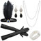 TYXHXTF 20er Jahre Accessoires, 20er Jahre Zubehör Set, Great Gatsby Accessoires, 1920er Accessoires Damen, mit Stirnband Handschuhen Halskette Armband Ohrringen