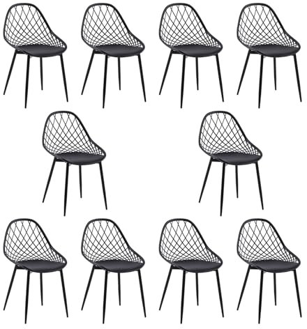 buybyroom chaises Salle Manger Lot de 10 Chaise scandinave avec Pieds en métal Chaise Salon Cuisine Confortable Chaise Salle a Manger, Noir