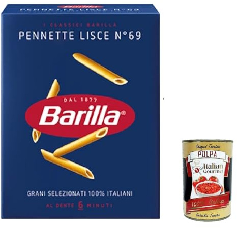 Italian Gourmet Pasta Pennette Lisce Nr. 69 Hartweizen Nudeln, 10 x 500g | Formato corto senza righe; aus italienischem Grieß, ideale Oberfläche für, Gesamtnettogewicht 5 kg + Kostenlos Polpa 400g
