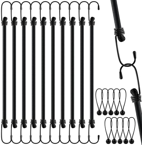 WuGU Corde Elastiche con Gancio, 10 Pezzi Elastici Portapacchi (60 cm) + 10 Pezzi Elastiche con Sfere (15CM), Cavi Elastici, Cinghie Elastiche, Elastici con Gancio per Teloni, Giardinaggio, Campeggio