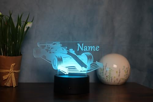 Optechvisual Personalisierte LED-Tischleuchte im Formel-1-Design – Geschenkidee für Rennfahrer – Wohnungsdekoration & Nachtlicht mit Namen