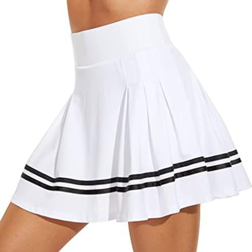 ThreeH A-Linie Faltenröcke Sportlicher Tennisrock mit hoher Taille für Frauen Lässig Laufen Yoga Badminton Golf Skorts mit 2 Taschen Weiß