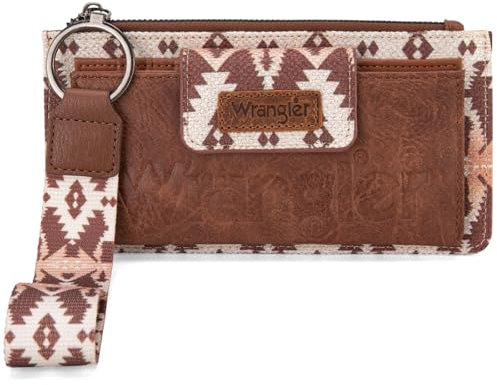 Wrangler Geldbörse für Damen, Azteken-Clutch, Handgelenk-Geldbörse mit Boho-Kreditkartenhalter, Angel Artist-Roman Coffee, Einheitsgröße, Western