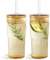 Puraville 2 Pack 20oz Glass Cups with Lids and Straws, Mason Jar High Borosilicate Drinking Glasses Iced Coffee Tumbler Smoothie Cup for Long Drinks, Amber