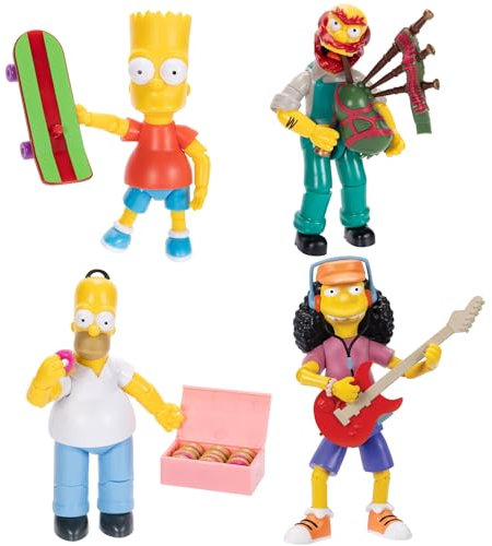 Disney The Simpsons Actionfiguren, 4er-Pack, 12,7 cm große Sammelfiguren aus Jakks Pacific's Wave 1 – Homer, Bart, Groundskeeper Willie und Otto