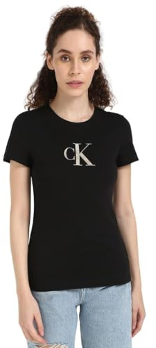 Calvin Klein Damen T-Shirt Kurzarm Gradient Tee Slim Fit, Schwarz (Ck Black), XS