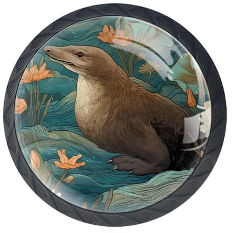 Schrankknöpfe, Küchengriffe, Edelstahl mit Glas, ABS, Schubladenknauf mit Schrauben, Kleiderschrank, Möbelgriff für Badezimmer (Schnabeltier-lustig), 4 Stück