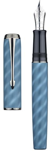 Hongdian A9 Large Fountain Pen No.8 Extra Fine Nib Ebonite Lining Blue Moire Pattern Unique Design with Refillable Converter and Metal Case