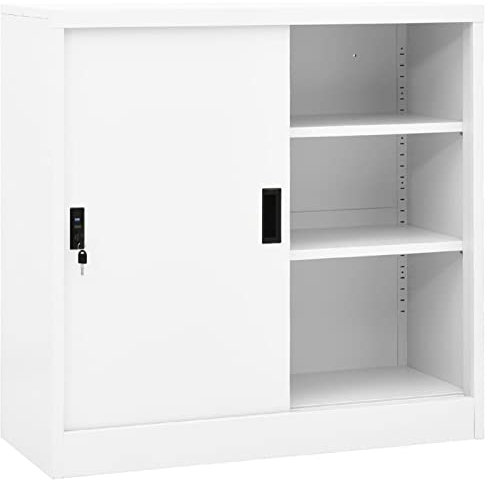 Homgoday Armario de oficina con puerta corredera, color blanco, 90 x 40 x 90 cm, de acero, archivador de oficina, archivador, organizador de archivos, muebles de oficina