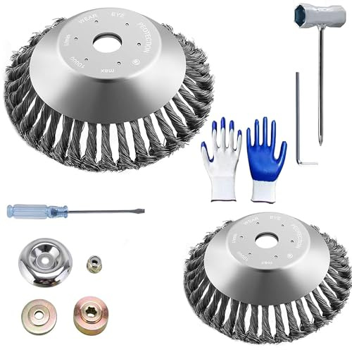 2 Stück Unkrautbürste für Freischneider,Unkrautbürste für Rasentrimmer mit 25,4mm Bohrung,Gezahnte Drahtbürste für Freischneider,Universelle Wildkrautbürste für Motorsensen (6 Zoll+8 Zoll)