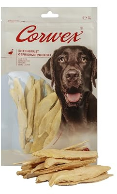 Corwex ankbröst frystorkat (10 x 50 g), hela bitar, spannmålsfri och fettsnål, frystorkat hundmellanmål med 100 % ankkött