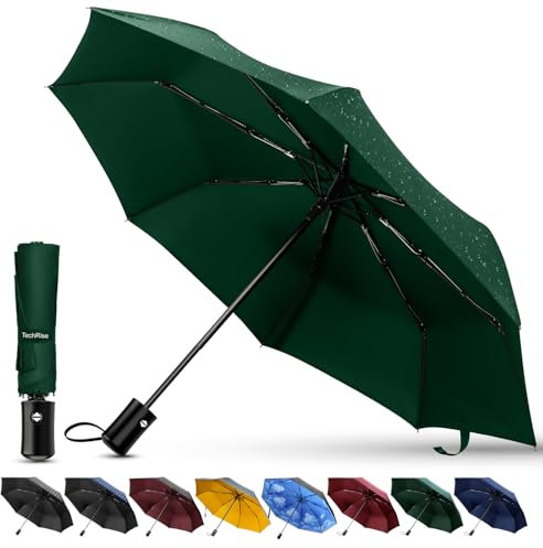 TechRise Regenschirm, Regenschirm Sturmfest mit Automatischer Öffnung & Schließung, Tragbarer & Faltbarer Taschenschirm für Männer Frauen Kinder (dunkelgrün)
