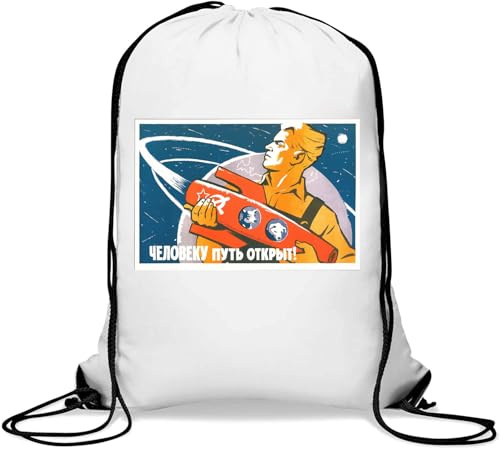UdSSR Space Exploration Poster Kommunismus Gym Sack Casual Drawstring Bag White, weiß, Einheitsgröße