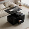 Homary Schwarzer Couchtisch mit Lift-Top und Verstecktem Stauraum, Multifunktionaler 3-in-1 Moderner Couchtisch mit 4 Hockern und Feststellbaren Rollen für das Wohnzimmer (Schwarz)