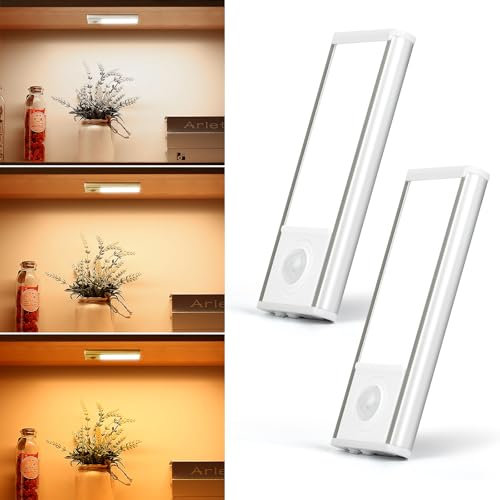 WUYOR LED Unterbauleuchte Küche mit Bewegungsmelder, Kabellos & Wiederaufladbar, Schrankbeleuchtung mit Akku, Slim Bright Schranklicht Lichtleiste für Küche Kleiderschrank Schrank 10 cm 2 Packungen