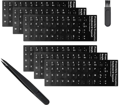 Autocollants Clavier, Autocollant Clavier en Français,6 Pièces Noir Autocollants Clavier, Sticker Clavier,Autocollants de Remplacement de Lettres de Clavier Français,pour Avec N'Importe Quel Clavier S