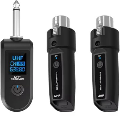 Giuneuow UHF XLR Adapter System Wireless Microphone Transmitter Receiver for Dynamic Microphone Guitar Audio Mixer PA System