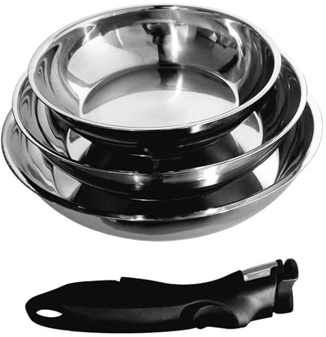 KLAUS 3-teiliges Pfannenset aus hochwertigem Edelstahl, Induktion & Backofen, abnehmbarer Griff, gesundes Kochen, 20/24/28 cm