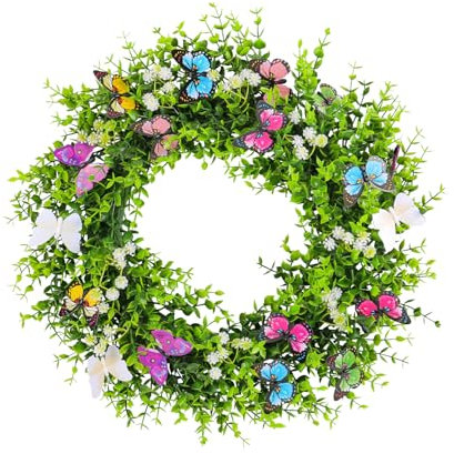 Türkranz Frühling, 45cm Frühlingskranz Haustür mit Blumen, Osterkranz Haustür Frühlingsdeko Zum Aufhängen, Bunte Frühlingskranz Türkranz für Haustür Außen,Blumenkranz für Wand Tür Fenster (B)