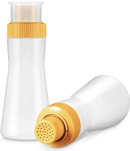 EHOTER 2PCS Cake Syrup Dispense 350ml Graduated Plastic Squeeze Bottle for Soaking Simple Honey Syrup Rain Spray Bottle with Sealing Lid Easy Storage Reusable Baking Tools (Yellow-2PCS)