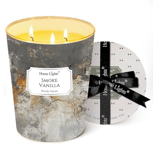 Home Lights Duftkerzen im glas groß 960g Soja Kerzen 3-Wick, Rauchfrei, 130h vollverbrannte Duftkerze Rauch Vanille