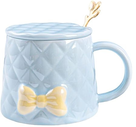 susiodeu Premium Tassenset Luxus Tassendeckel Leichter Stil Hohe Kaffeetasse Kaffeeset Keramiktasse Keramikschleifenbecher mit Kaffee, Blau